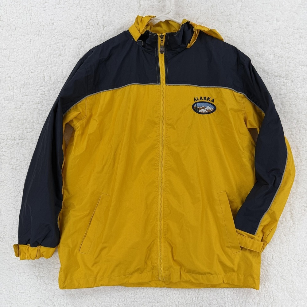 Alaska Jacket Mens Small Yellow Navy Hooded Rain Windbreaker Dimco Apparel